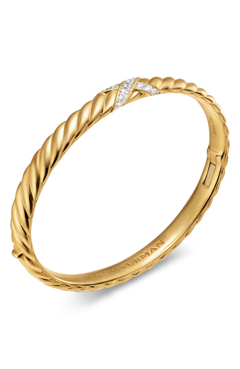 David Yurman Sculpted Cable X-Center Station Cuff Bracelet in 18K Yellow Gold with Diamonds, Alternate, color, Gold/ Diamond