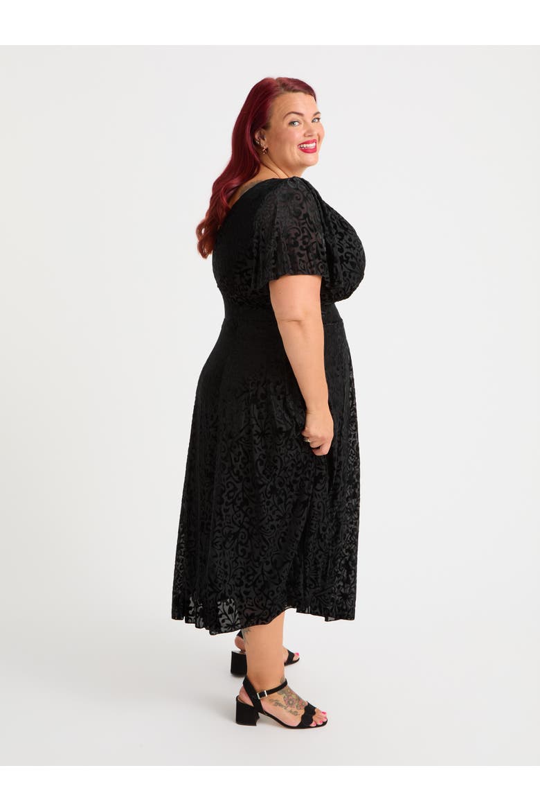 Victoria Midi Dress, Alternate, color, Vintage Black Devore