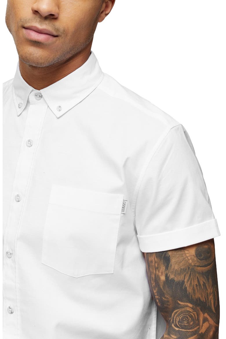 Muscle Fit Short Sleeve Button-Down Oxford Shirt, Alternate, color, WHITE