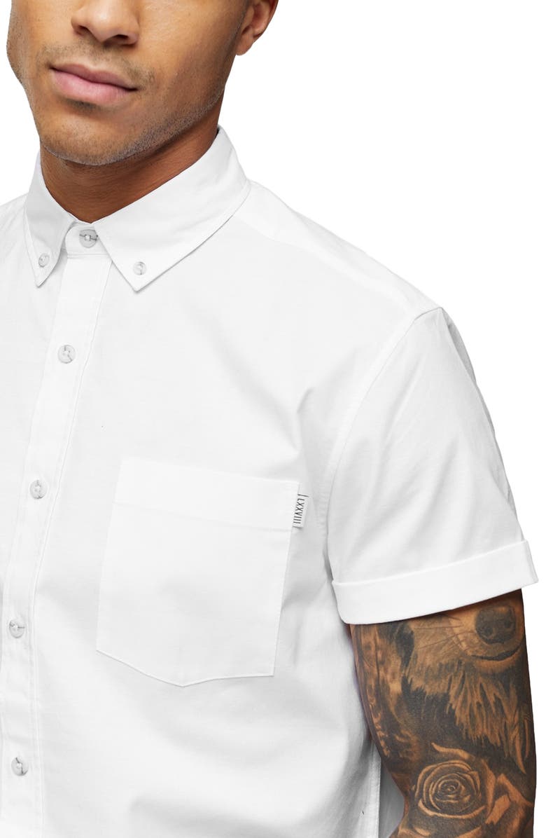 Topman Muscle Fit Short Sleeve Button-Down Oxford Shirt, Alternate, color,