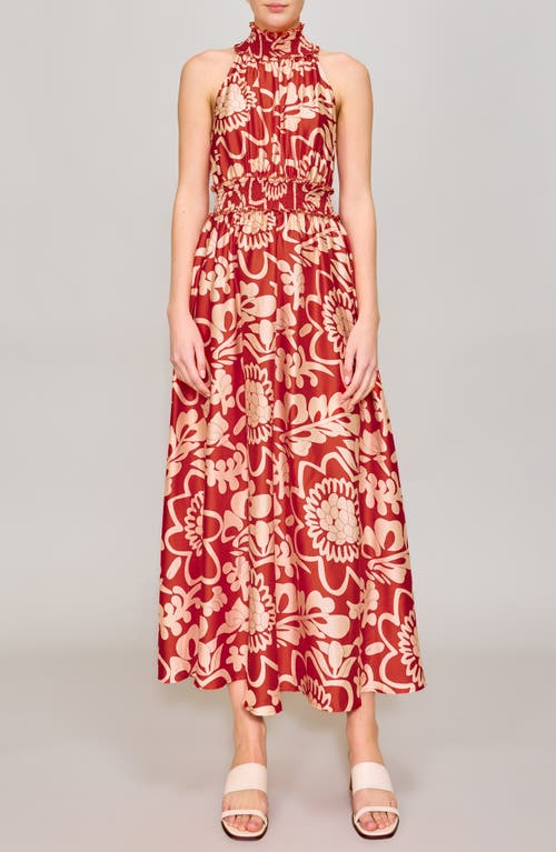 Melloday Mock Neck Maxi Dress In Red Floral Print