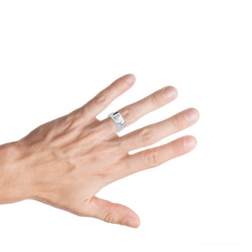 Bliss Diamond Emerald Cut Half Bezel Diamond Ring 14k Gold Or Pt Lab Grown In Silver