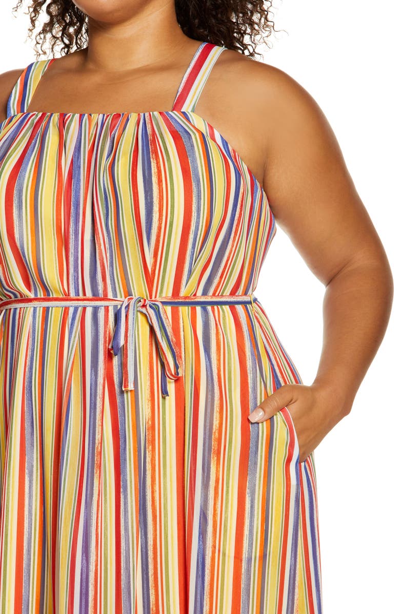 Maggy London Rainbow Stripe Crepe Maxi Dress, Alternate, color, 