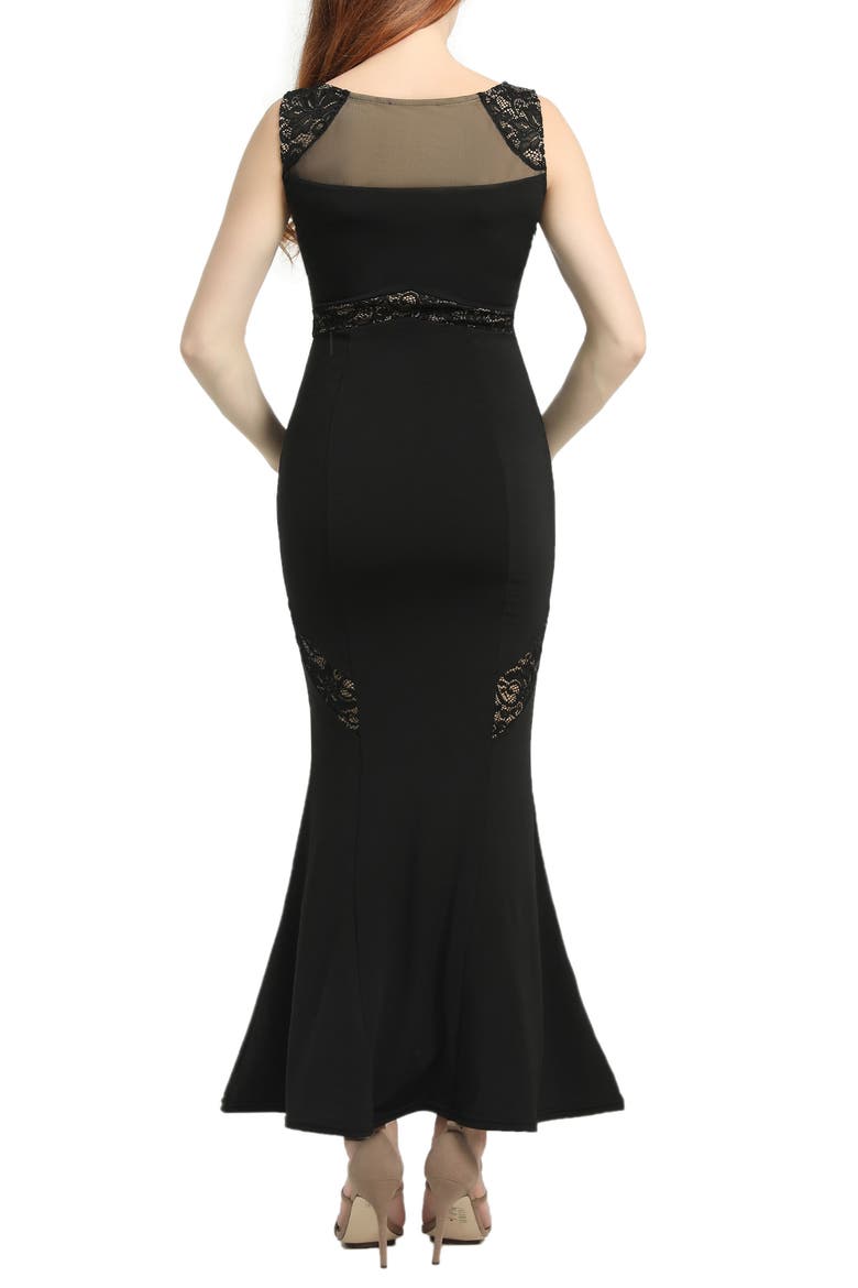 Corinne Lace Trim Maternity Mermaid Gown, Alternate, color, BLACK