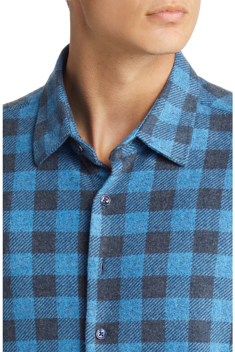 Dry Touch® Performance Buffalo Check Fleece Button-Up Shirt, Alternate, color, BLUE