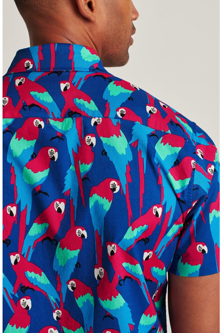 Rivie Slim Fit Parrots Short Sleeve Stretch Button-Up Shirt, Alternate, color, PARROTS - NEW INDIGO