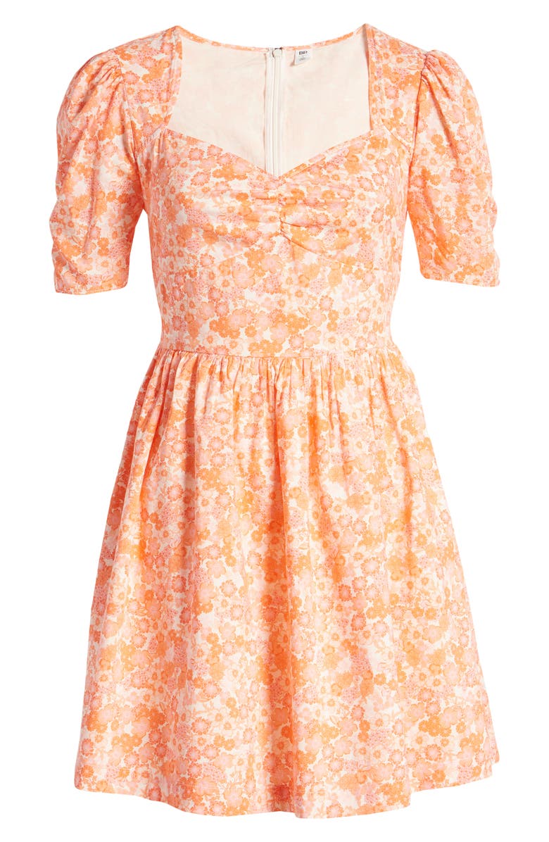 BP. Floral Print Fit & Flare Minidress, Alternate, color, Ivory- Coral Tarry Floral