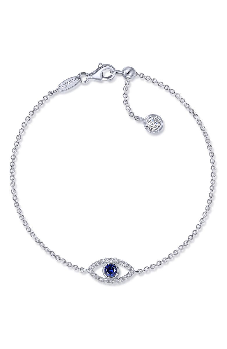 Lafonn Simulated Diamond & Lab-Created Sapphire Evil Eye Bracelet, Main, color, 