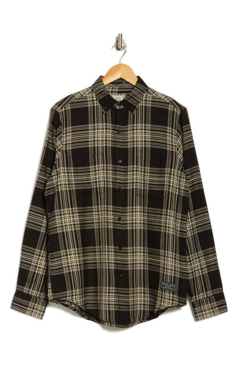 Scotch & Soda Textured Plaid Button-Up Shirt, Alternate, color, Anthracite