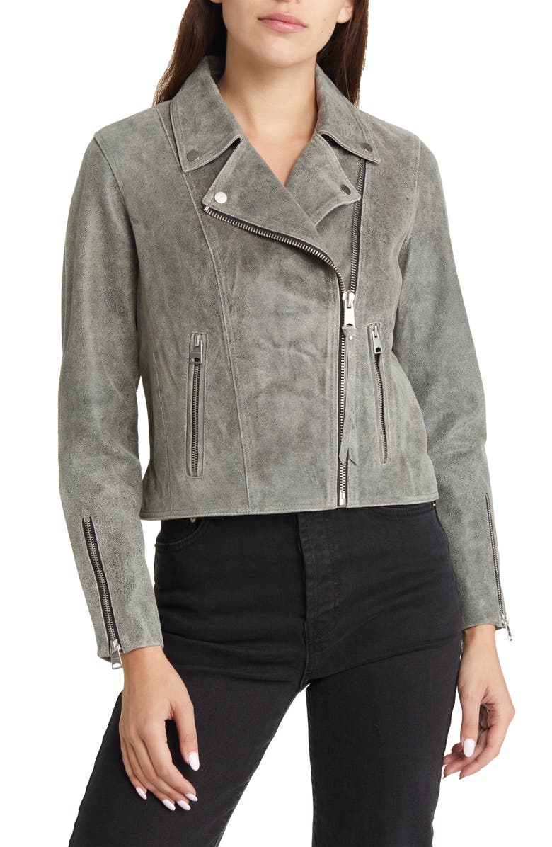 AllSaints Neve Crackle Biker Jacket, Alternate, color, Washed Black