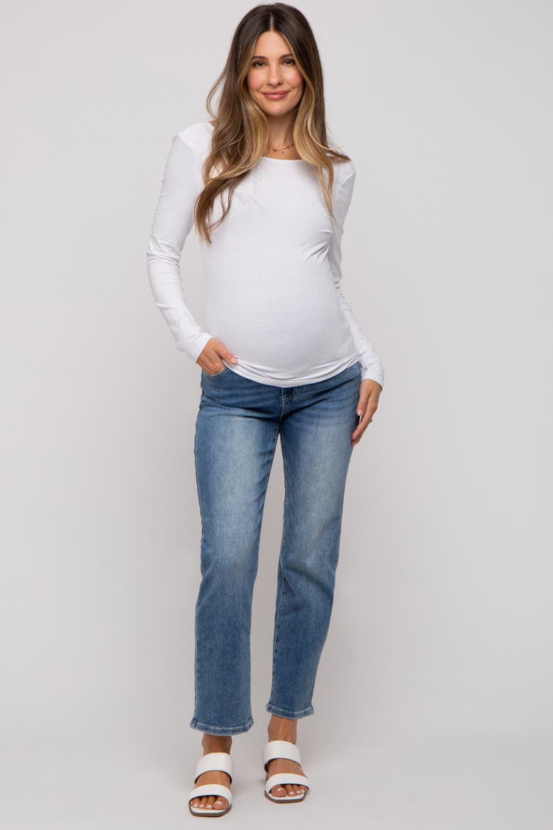 Straight Crop Maternity Jeans, Main, color, Blue