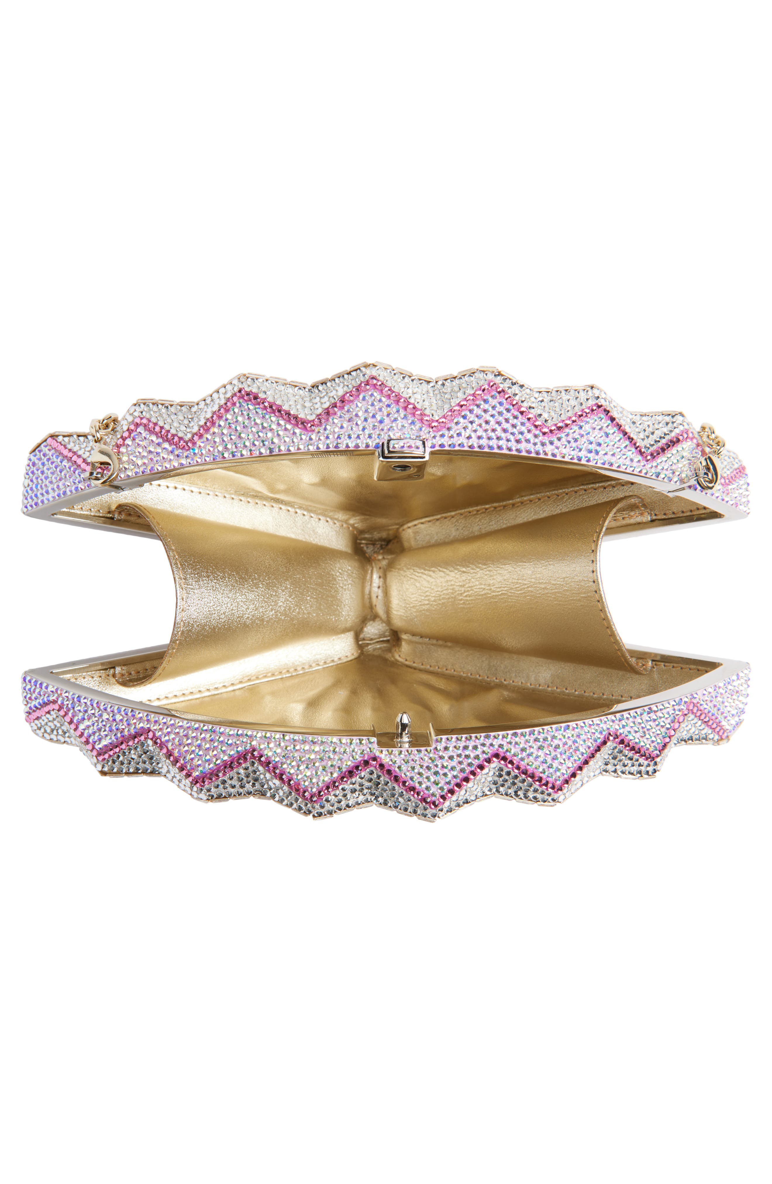 JUDITH LEIBER COUTURE Pink Blossoms Crystal Embellished Fan Clutch, Alternate, color, Silver Light Rose Multi