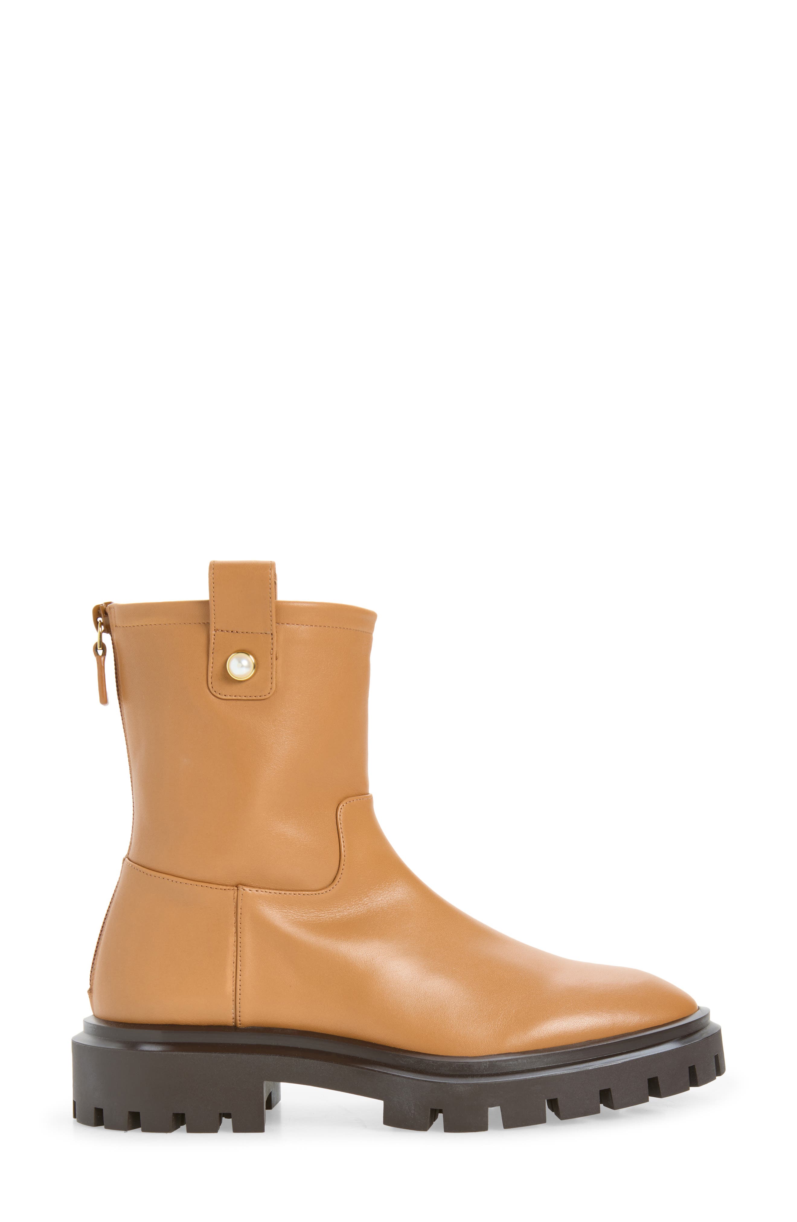 Pearly Moto Leather Bootie, Alternate, color, ALMOND