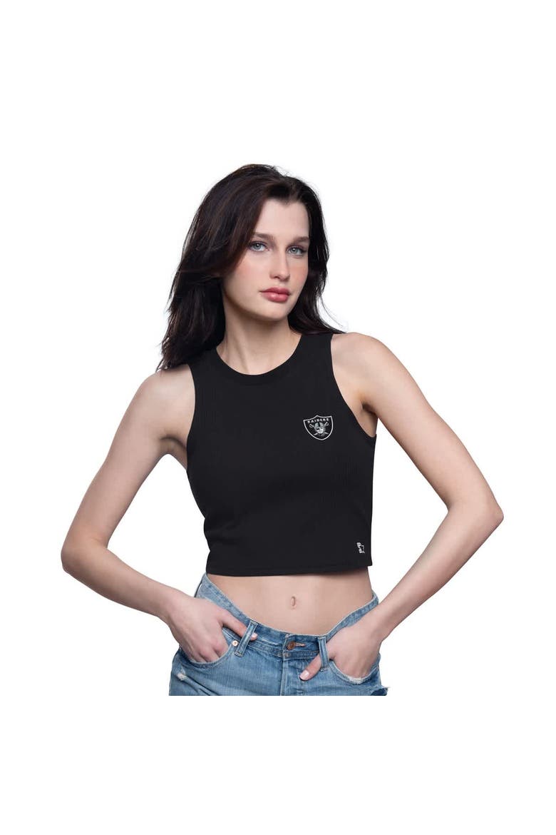 Women's Starter  Black Las Vegas Raiders Show Up Cropped Tank Top, Alternate, color, Black