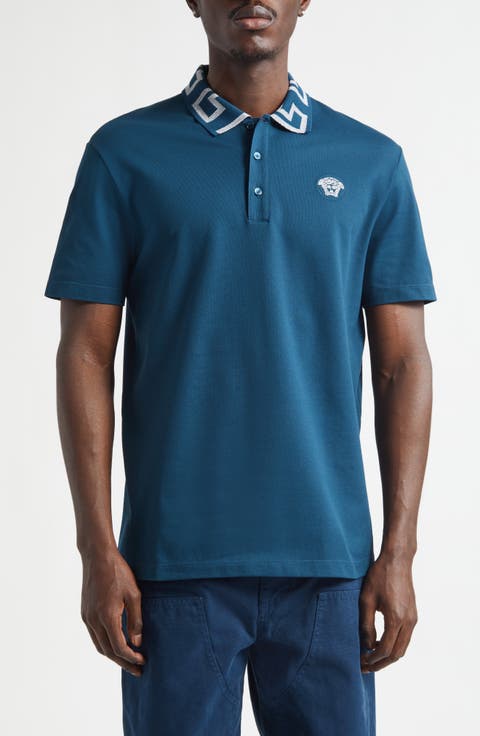 Metallic Greca Collar Piqué Polo