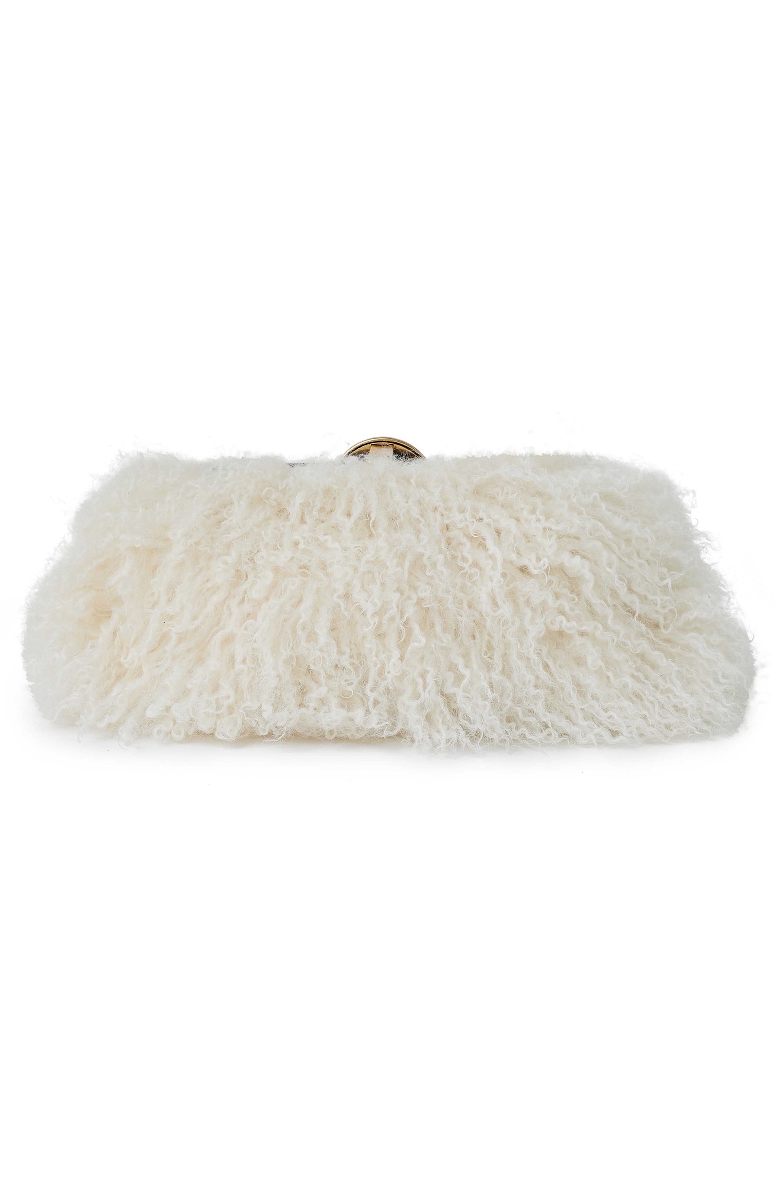 Full Circle Faux Shearling Clutch, Alternate, color, NATURAL MONGOLIAN SHEARLING