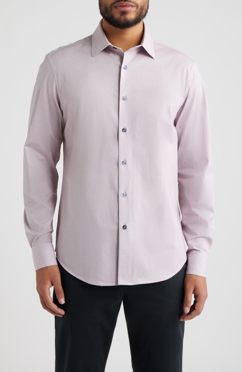 Bugatchi James OoohCotton<sup>®</sup> Geometric Print Button-Up Shirt, Main, color, Pink