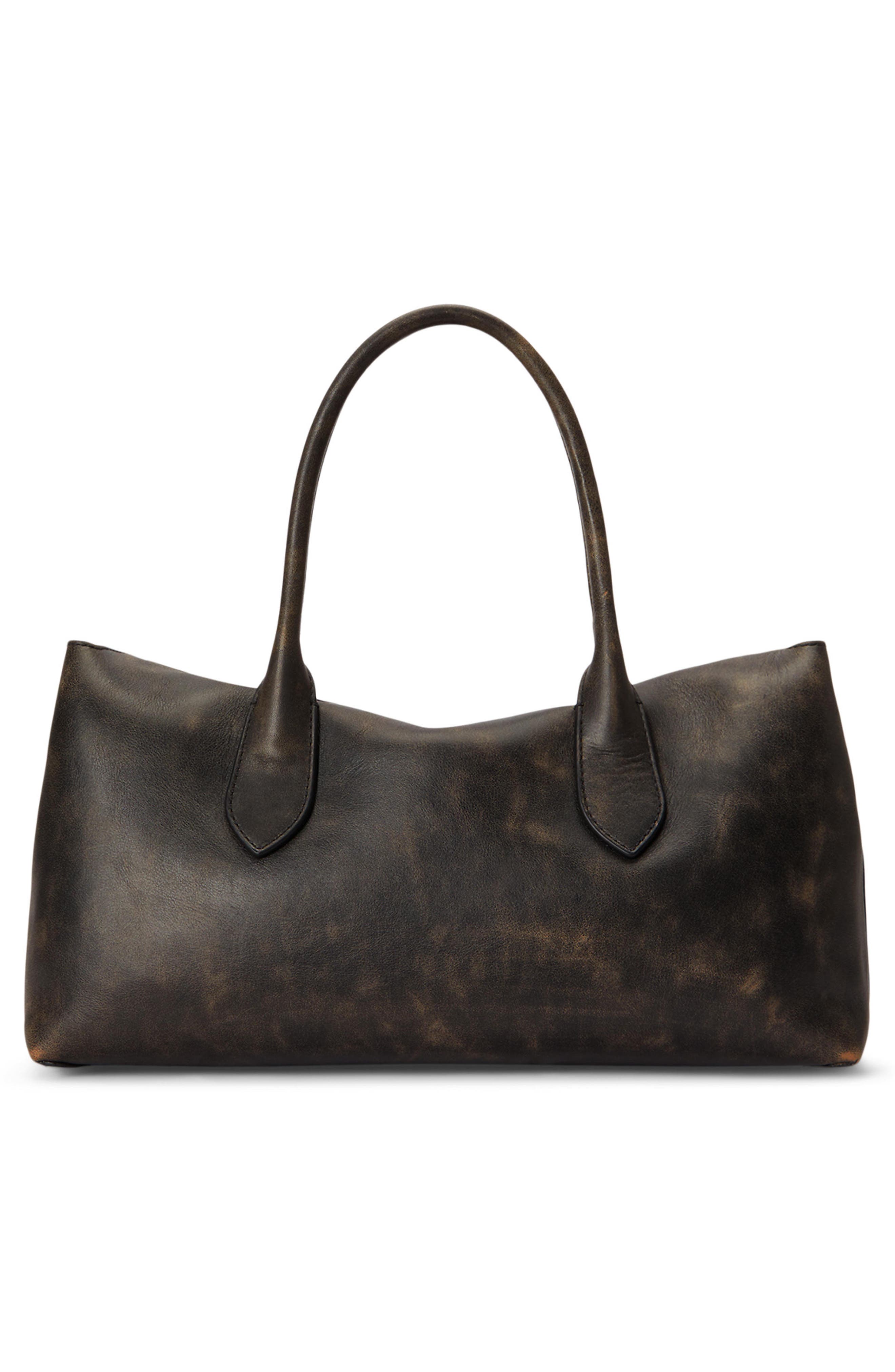 Distressed Leather Satchel, Alternate, color, STONE/ BLACK