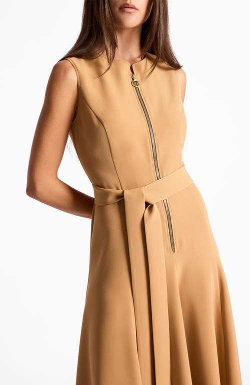 Santorelli Sunny Sleeveless Midi Dress With Front Zipper In Stretch Crepe In Brown