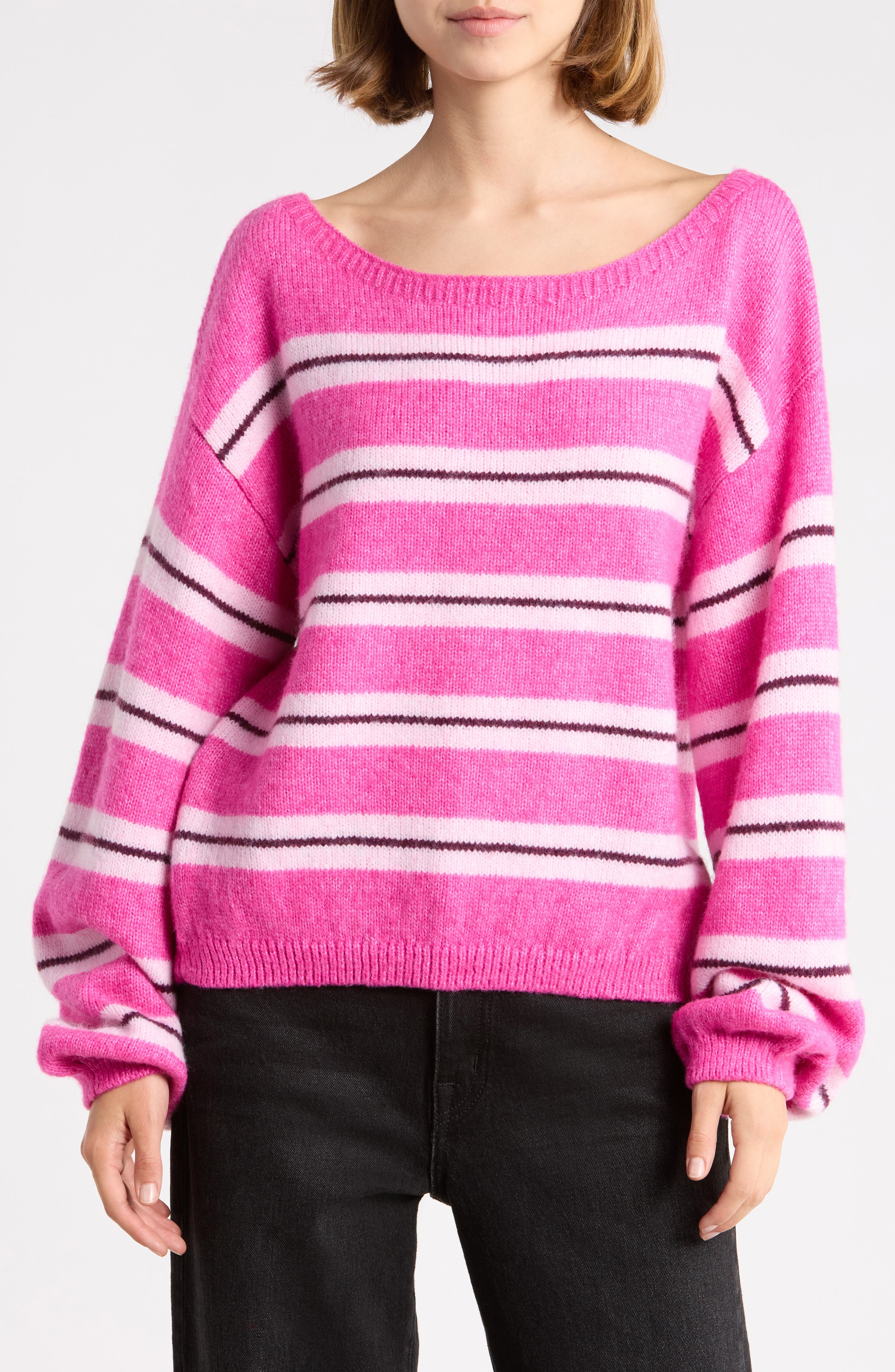 Boat Neck Balloon Sleeve Sweater
