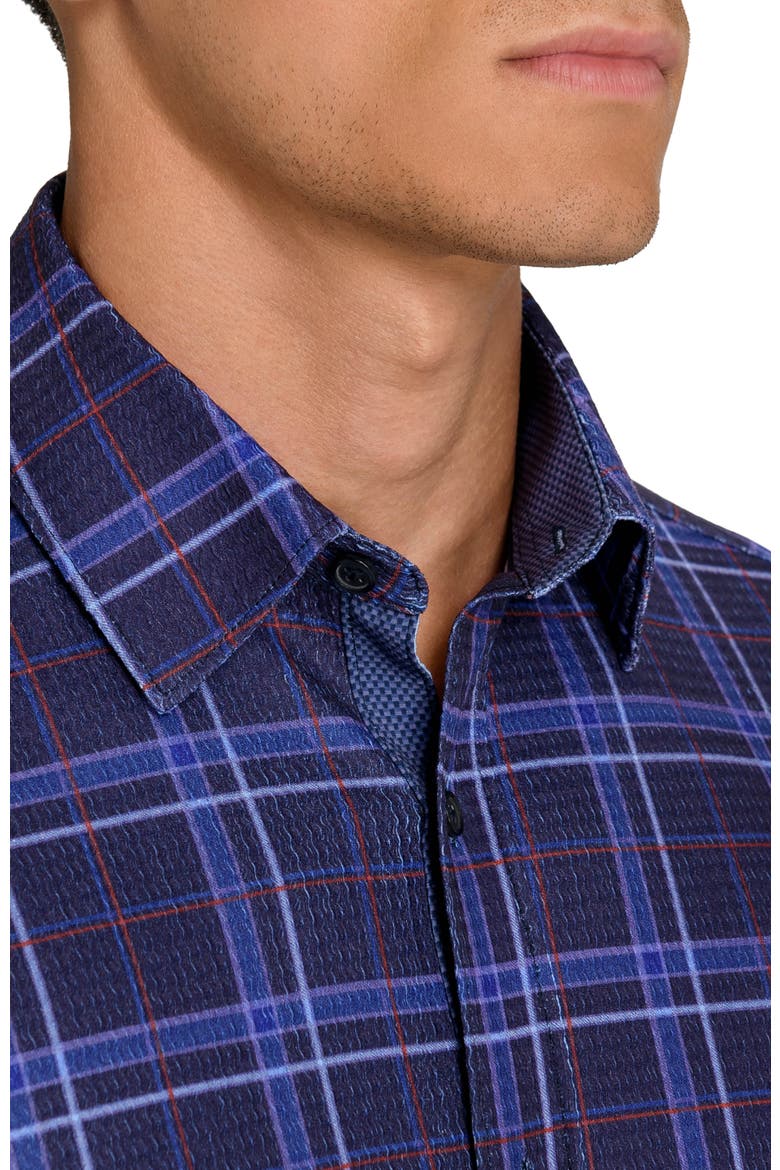 Slim Fit Textured Winston Plaid Performance Long Sleeve Shirt, Alternate, color, DARK PURPLE