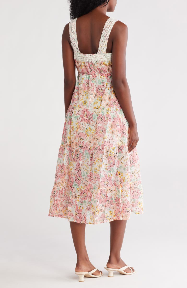 Lovestitch Floral Cotton Tiered Midi Dress, Alternate, color, Natural/ Peach Blossom