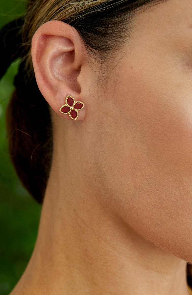 SAVVY CIE JEWELS 18K Gold Vermeil Agate Stud Earrings, Alternate, color, Red