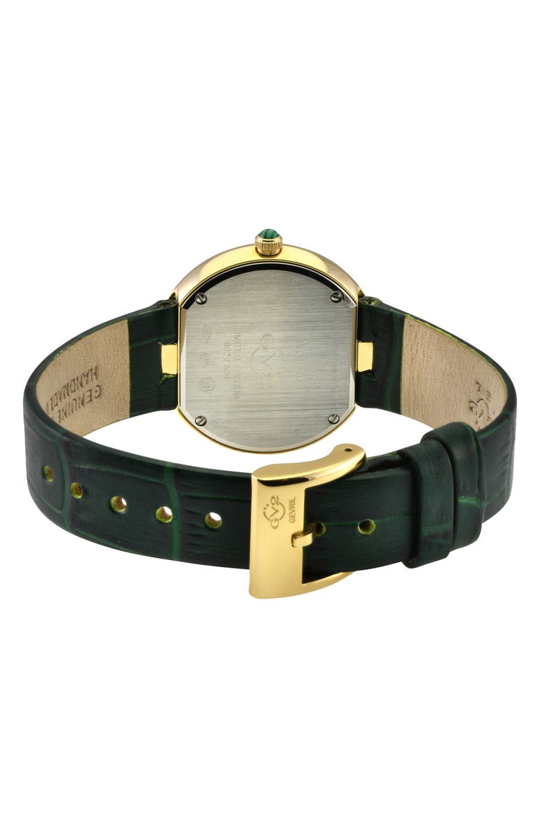 GV2 Arezzo Diamond Embellished Leather Strap Watch, 33mm - 0.14ctw, Alternate, color, Green