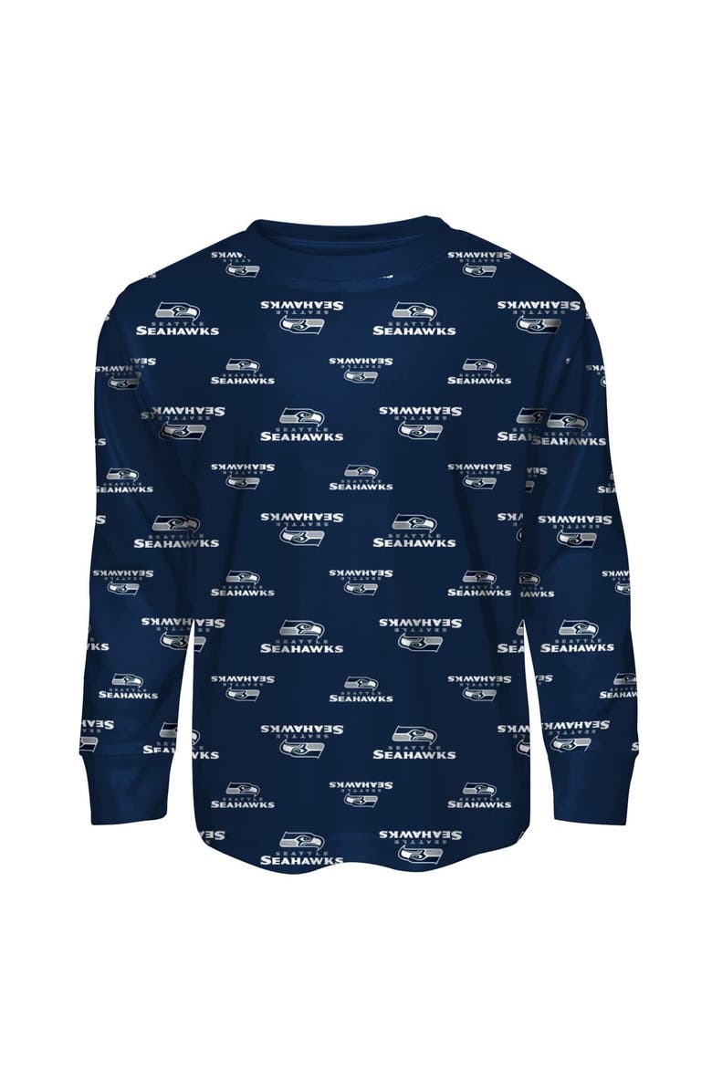 Outerstuff Toddler Outerstuff College Navy Seattle Seahawks All-Over-Print Long Sleeve T-Shirt and Pants Sleep Set, Alternate, color, College Navy