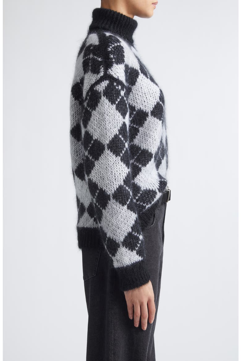 Argyle Mohair & Silk Turtleneck Sweater, Alternate, color, 22-75 BLK LT PRL GRY