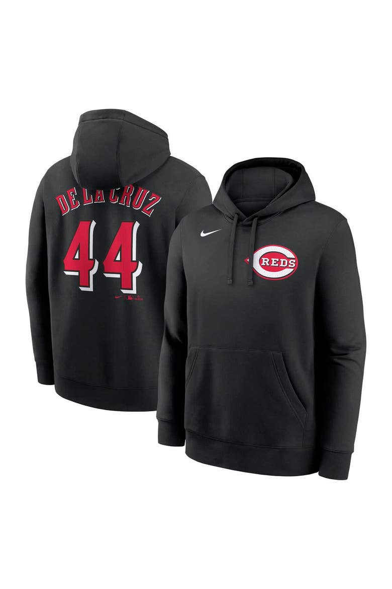 Men's Nike Elly De La Cruz Black Cincinnati Reds Player Name & Number Club Fleece Pullover Hoodie, Main, color, Black