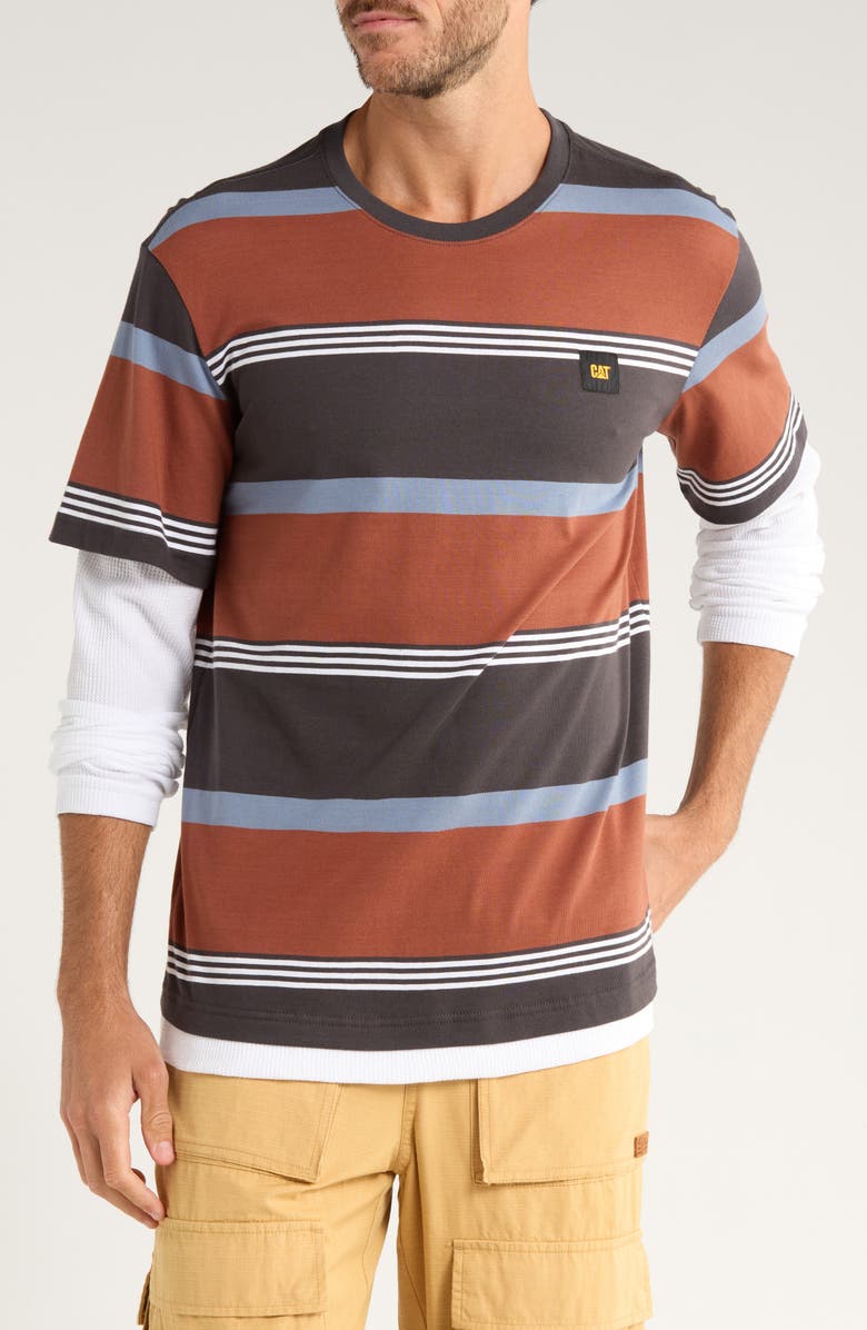 CAT WWR Heavyweight Long Sleeve Twofer T-Shirt, Main, color, Washed Black-Russet Stripe
