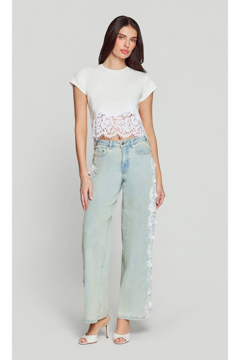 Esme 3D Lace Combo Jeans, Alternate, color, Ice Blue/White