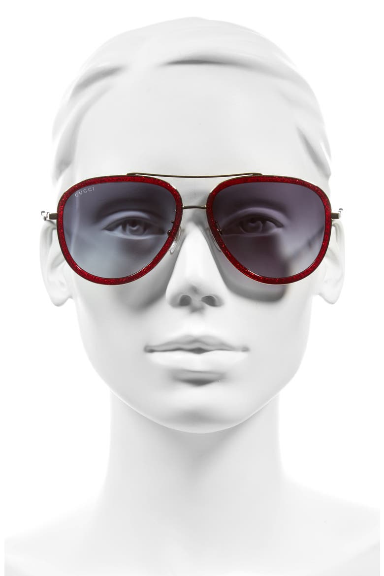 57mm Aviator Sunglasses, Alternate, color, GLITTER RED/ BLUE