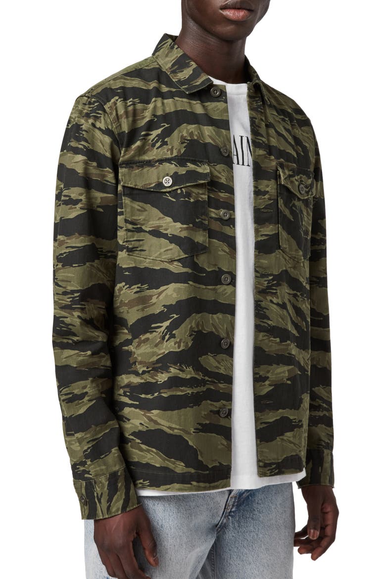 Krueger Slim Fit Camo Print Button-Up Shirt, Alternate, color, KHAKI GREEN