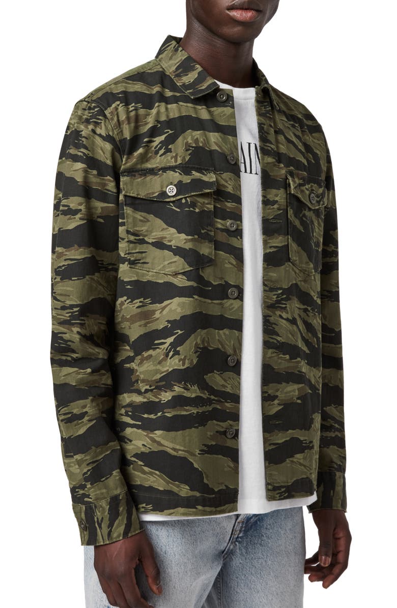 AllSaints Krueger Slim Fit Camo Print Button-Up Shirt, Alternate, color, 