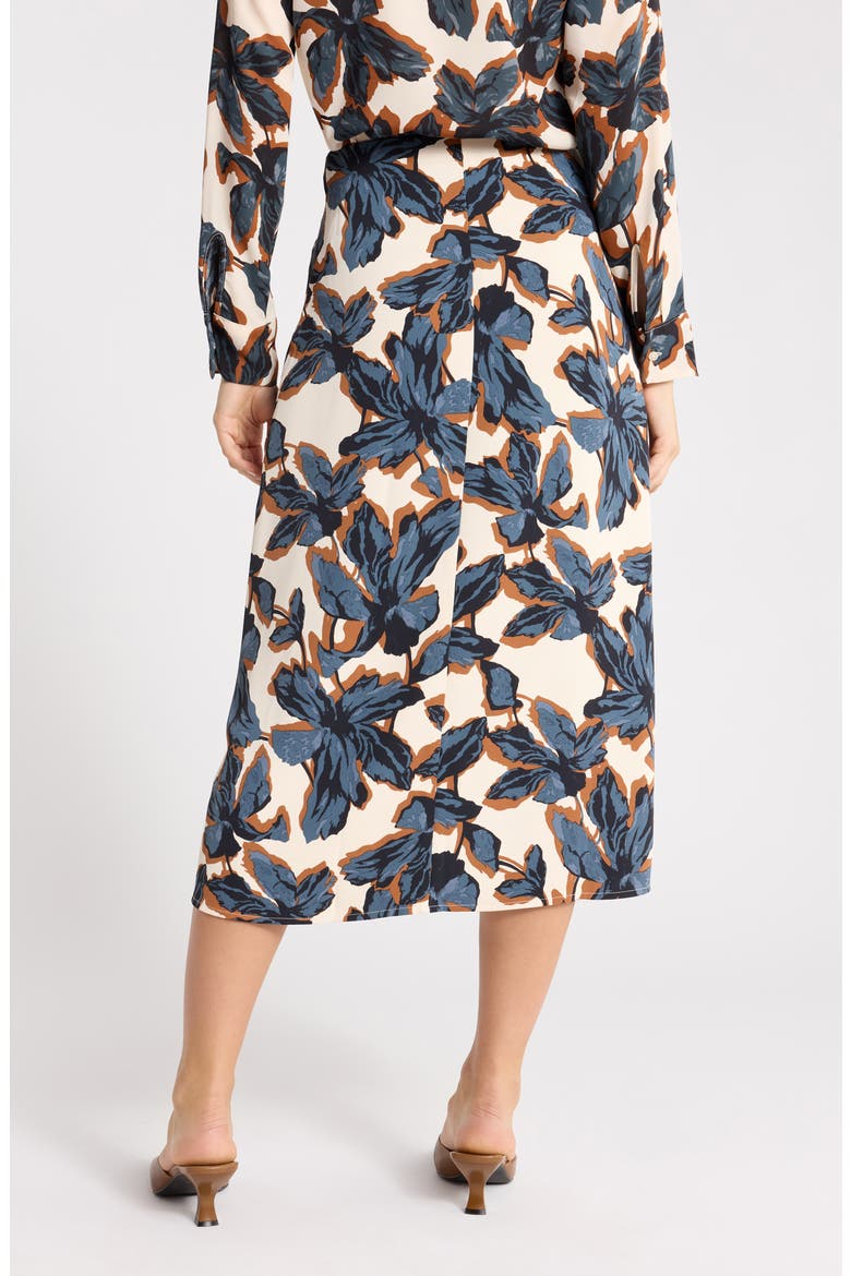 Twist Detail Midi Skirt, Alternate, color, BEIGE- BLUE SOLY BLOOMS
