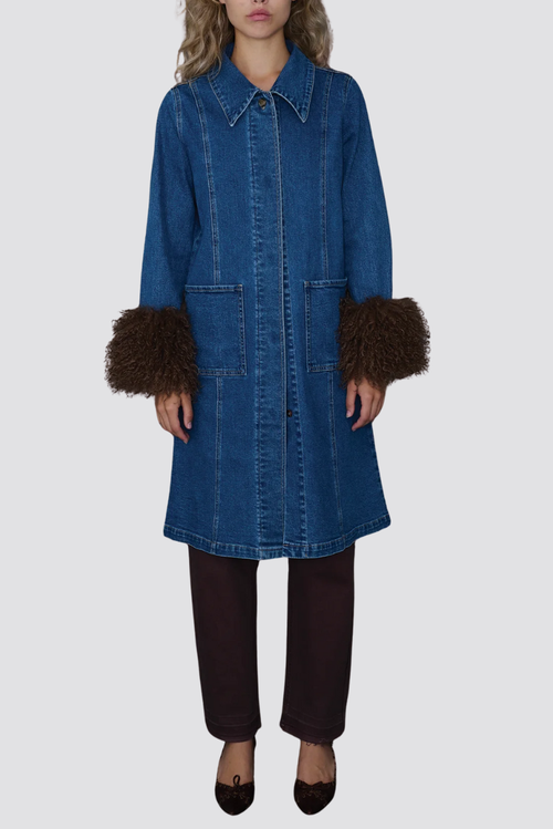 Tt Studios Penny Denim Faux Fur Jacket In Multi