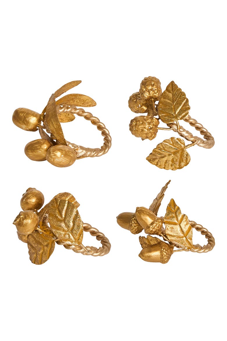 Forest Walk Leaf Set of 4 Napkin Rings, Main, color, GOLD