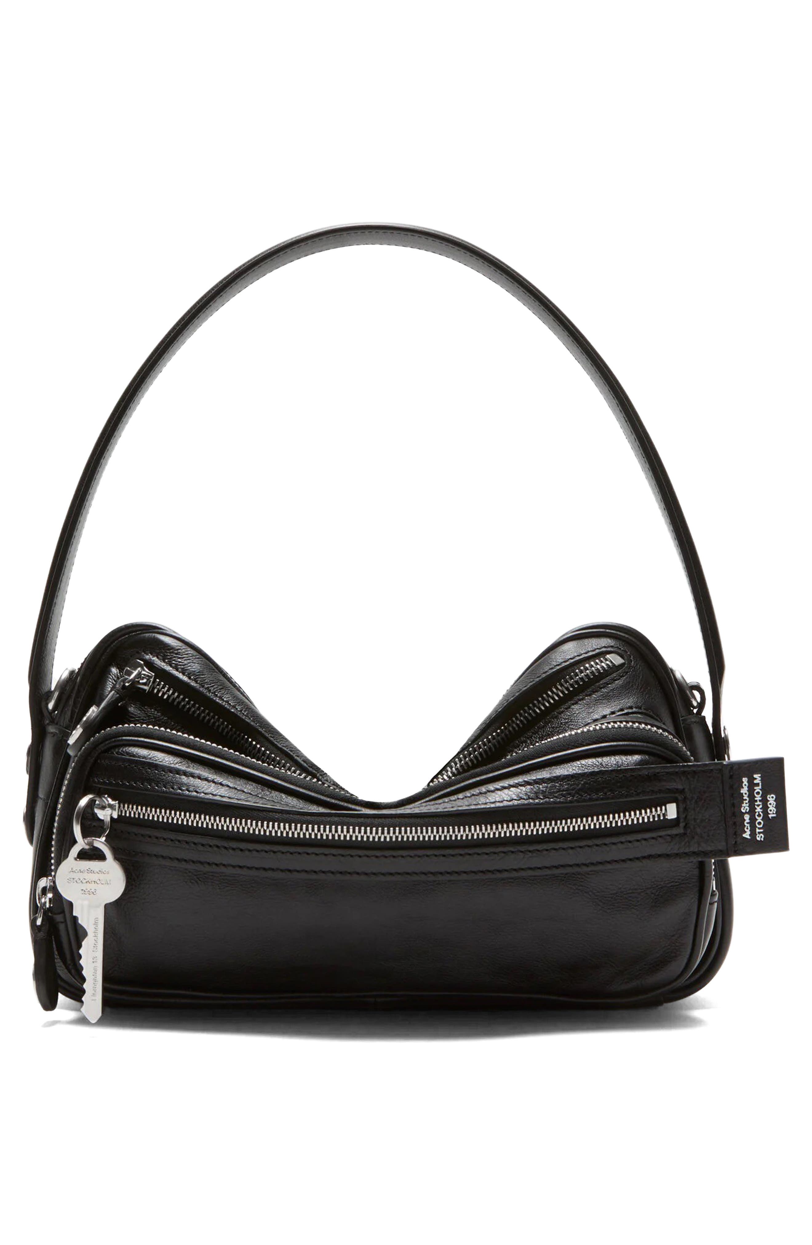 Acne Studios Small Camero Leather Shoulder Bag, Main, color, Black