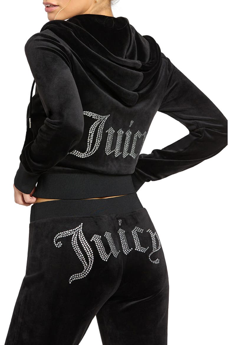 Bling Velour Hoodie, Alternate, color, LIQUORICE