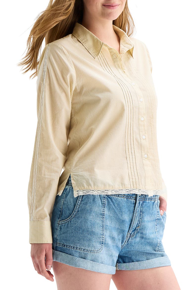 Stripe Lace Trim Button-Up Shirt, Alternate, color, NEUTRAL STRIPE