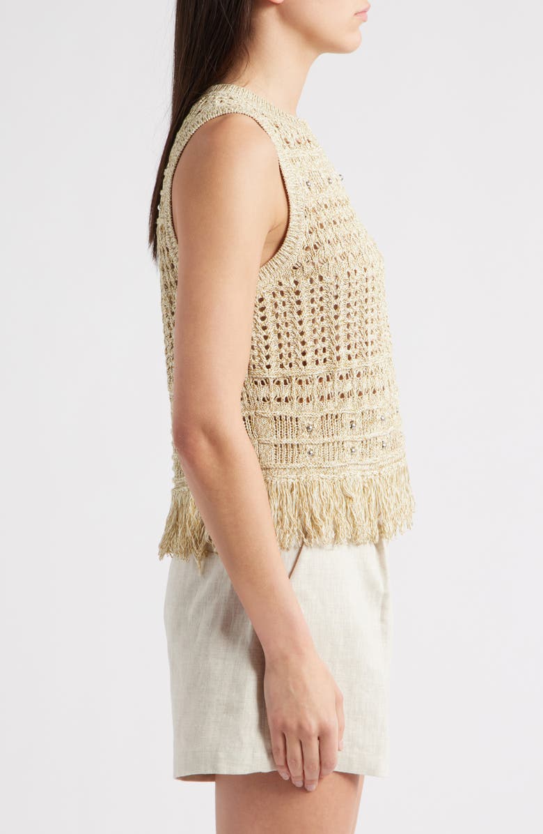 Milly Beaded Fringe Sweater Tank, Alternate, color, Beige Multi