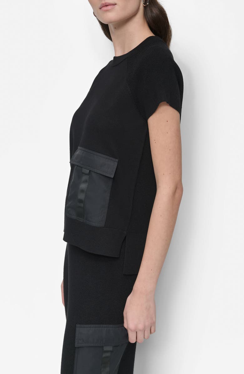 DKNY Satin Pocket Short Sleeve Sweater, Alternate, color,