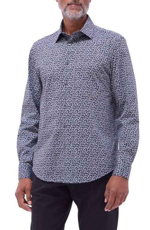 Bugatchi James Ooohcotton® Leaf Print Button-up Shirt In Black
