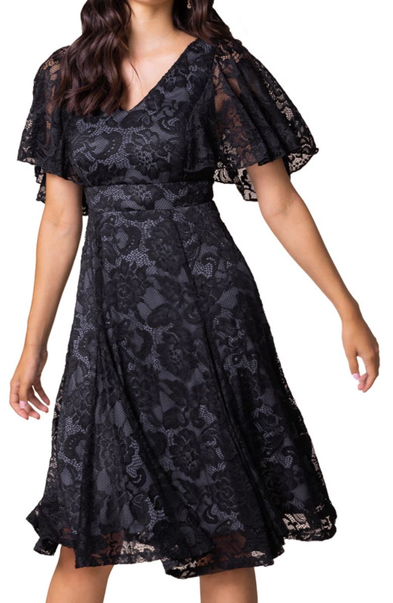 Kiyonna Camille Lace Cocktail Dress, Alternate, color, Storm Grey