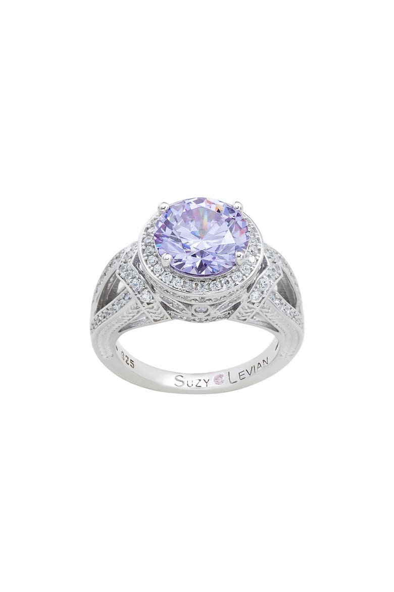 Sterling Silver Cubic Zirconia Pavé Engagement Ring, Alternate, color, PURPLE
