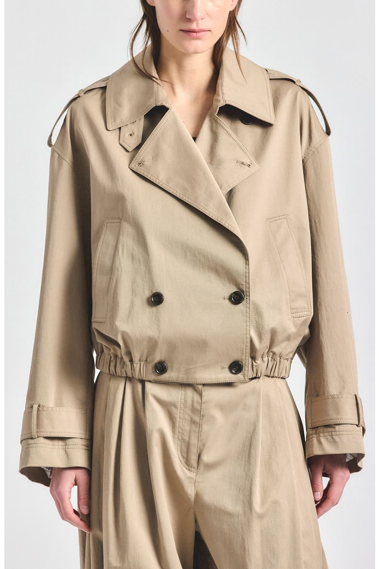Emilio Stretch Cropped Trench Jacket, Main, color, LATTE