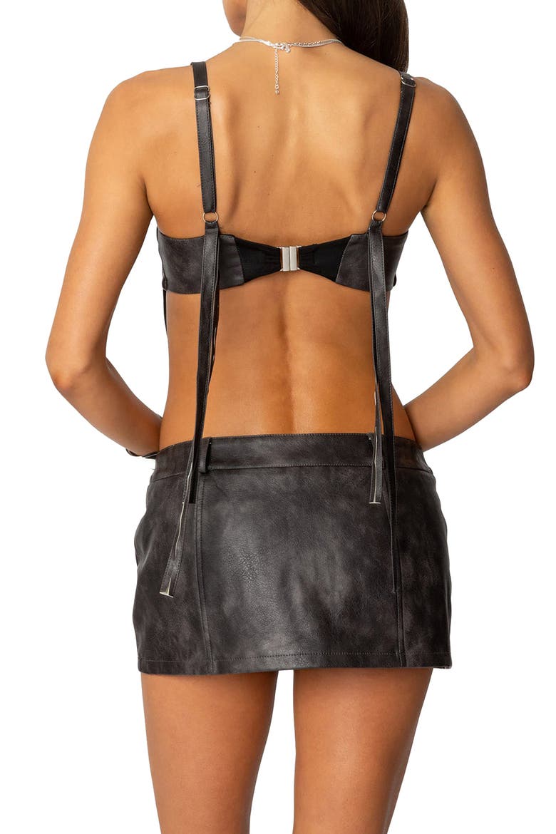 Sadaf Faux Leather Bra Top, Alternate, color, BROWN-WASHED