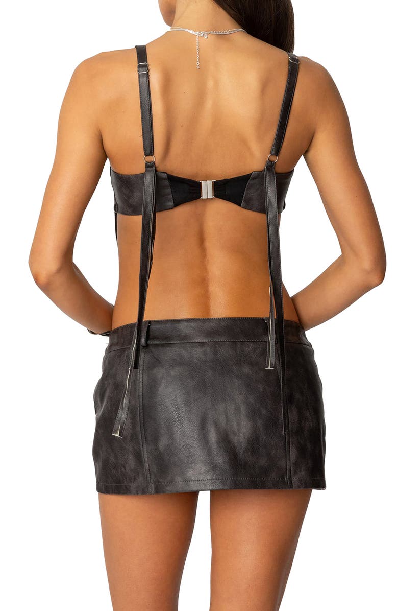 EDIKTED Sadaf Faux Leather Bra Top, Alternate, color, Brown-Washed